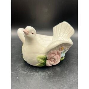 Vtg‎ Fitz & Floyd Dove Figurine Trinket Dish Floral 1990 Cottagecore Decor 2.75"